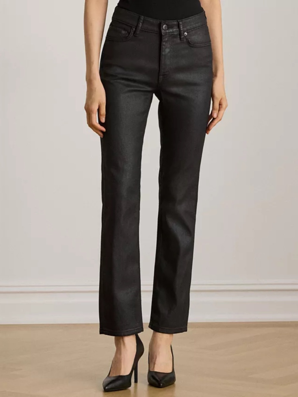 Lauren Ralph Lauren Women's Coated Straight Ankle Jeans - Black - Size 2